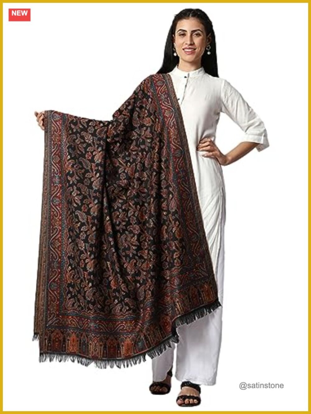 Pashmina Wool Blend Handwoven Woven Shawl Wrap Large 40x80